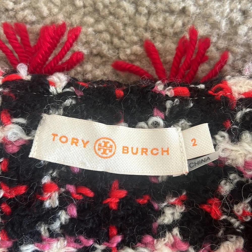 TORY‎ BURCH Embroidered Crystal Buttons Tweed Jacket In White